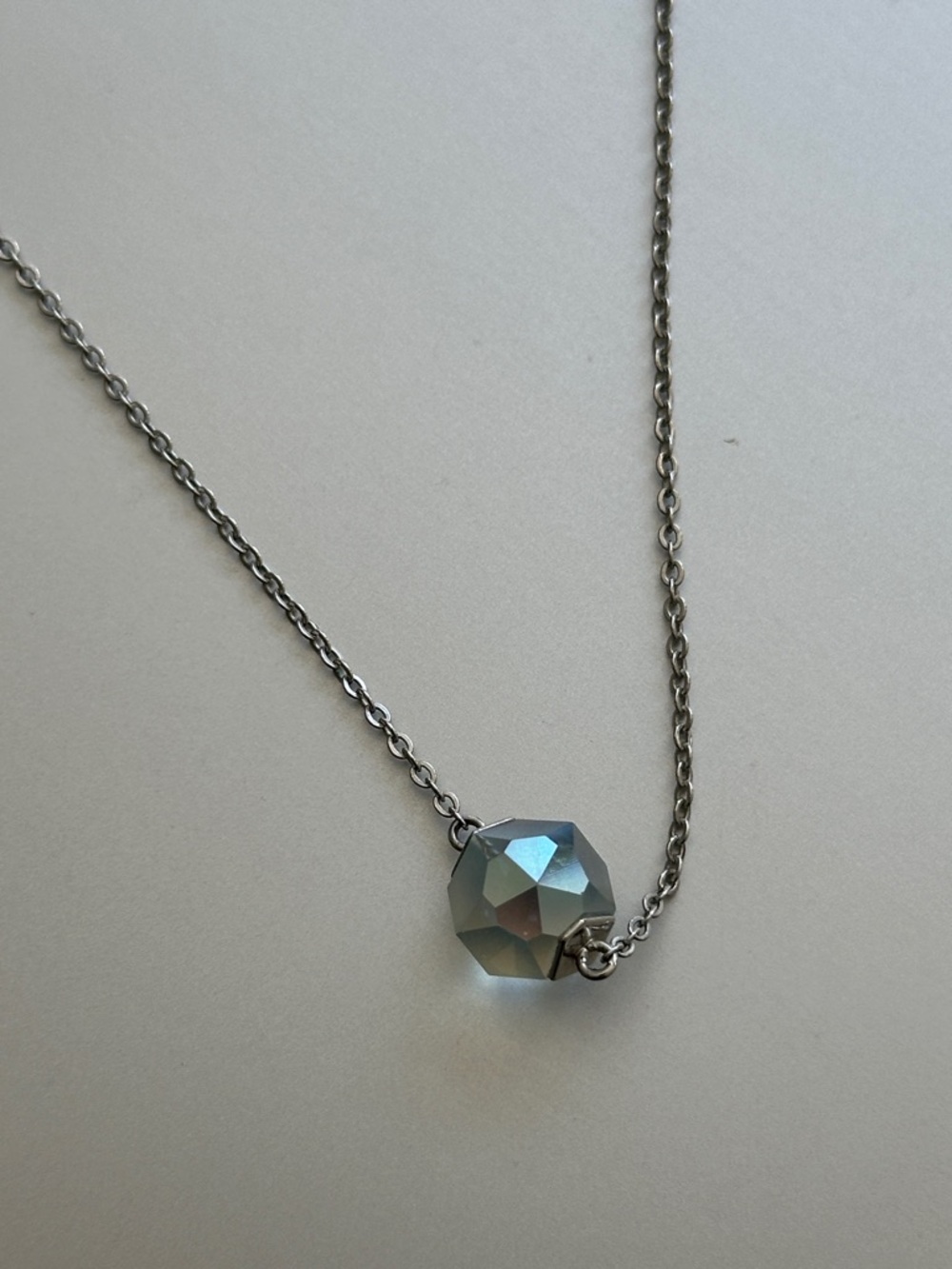 Swarovski Silver Necklace with Iridescent Blue-Green Crystal